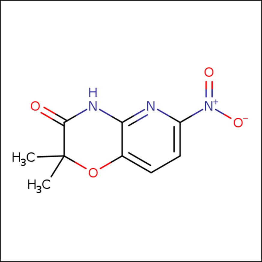 2,2-Dimethyl-6-nitro-2h-pyrido[3,2-b][1,4]oxazin-3(4h)-one의 분자 구조식