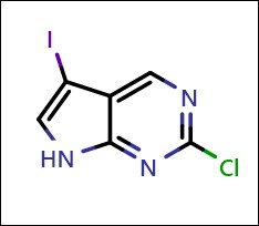 2-Chloro-5-iodo-7H-pyrrolo[2,3-d]pyrimidine의 분자구조식